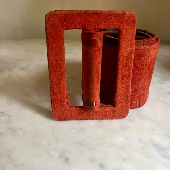 VTG 80s Bibo Folk Flowerchild Avant Garde Boho Hippie Orange Wide Suede Belt M - Picture 8 of 8